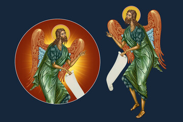 Obraz premium John Baptist, Saint John the Forerunner, John the Immerser, Prophet Yahya, John the Baptizer. Illustration - fresco set in Byzantine style