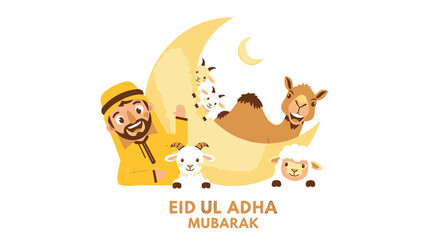 Fototapeta premium Eid Ul Adha Mubarak, Islamic Holiday Greeting, Ramadan Celebration, Muslim Festival Vector