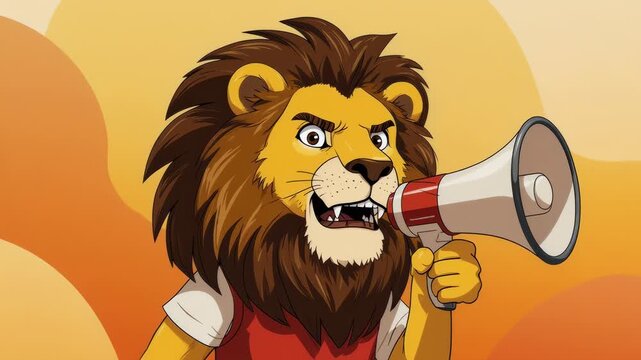 Animated Lion Character Speaking into a Megaphone