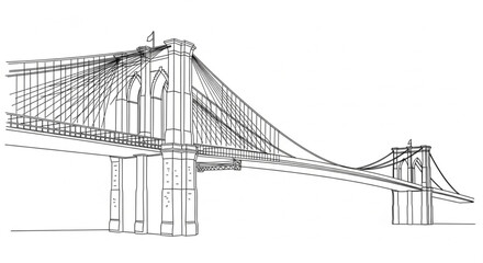 Fototapeta premium Minimalist line art illustration of suspension bridge representing urban infrastructure engineering design and iconic architectural landmark concept