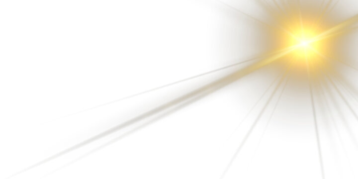 Vector yellow sun rays png with bokeh and starlight. Bright sparkles effect, glowing light explodes and shining sun flash. Special lens flare transparent background.
