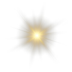 Obraz premium Yellow lens flare shine png. Realistic glowing sunlight explode effect and sun rays. Isolated transparent background light overlay for summer spring decoration.