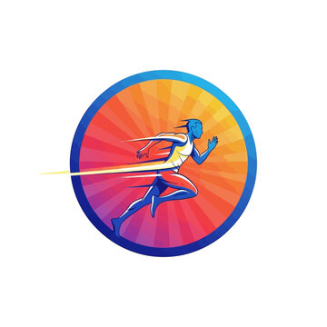 A blue runner sprints in a circle.