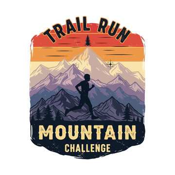 Trail runner silhouette on mountain landscape.