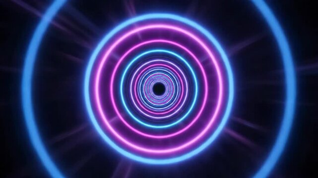 Infinite Futuristic Tunnel Formed by Concentric Pink and Blue Neon Rings