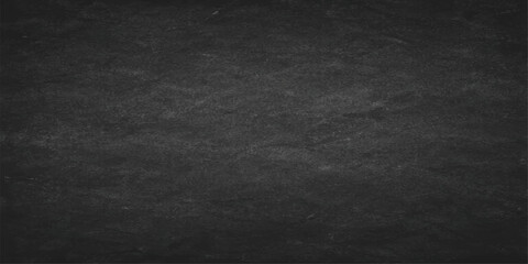 A dark grunge black chalk board with a vintage textured stone surface and an aged grey concrete pattern backdrop for blank design wallpaper © Maksuda Akter Mukta
