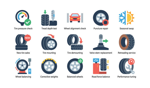 Tire service icons showing maintenance options on white background
