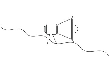 Obraz premium Megaphone Speaker Continuous One Line Drawing Social Media Marketing Advertising Outline Vector Icon