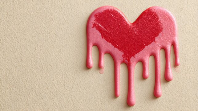 Bright pink heart shape melts against a textured beige background.