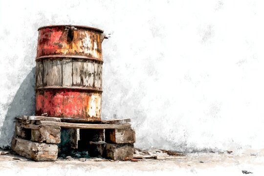 oil barrel drum container isolated on white background. A Metal Oil barrel metal white background container.