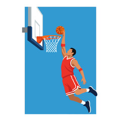 Athlete performing slam dunk Vector © Gusfajar