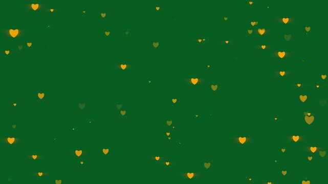 Yellow hearts flying animation background with smooth motion graphics, romantic love theme for Valentine&rsquo;s Day, seamless 4K loop with glowing particles for wedding and anniversary videos