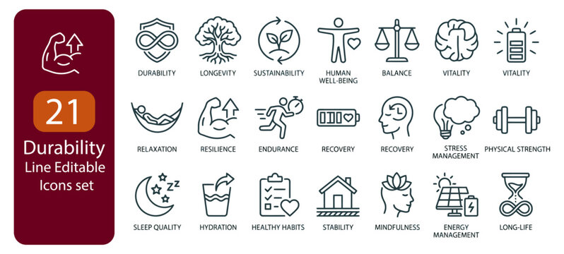 Durability Line Editable Icons set