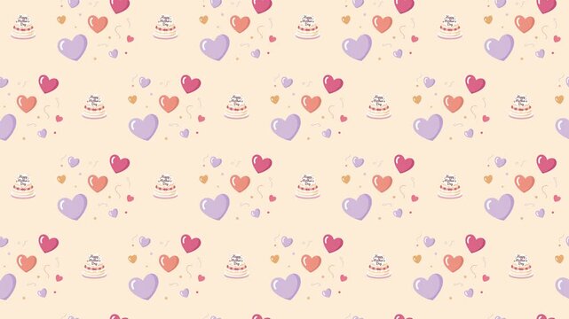 Happy Mothers Day Cake and Hearts Seamless Pattern Background, celebration and family love concept.