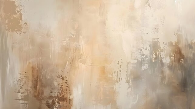 Soft neutral abstract background features layered brushstrokes in shades of beige, cream, and grey.