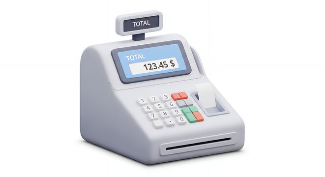 3D Cash Register Icon in Smooth Soft Style, Modern Point of Sale System for Retail Payment and Business Concept