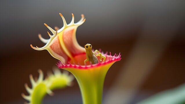 A Venus flytrap with its lobes closed, trapping prey inside.