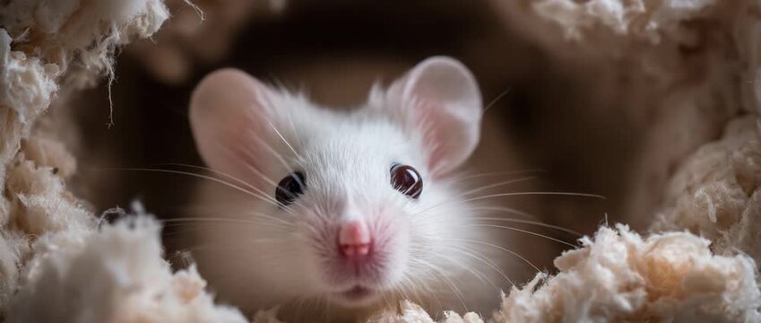 Small mouse peeking out from a soft.
