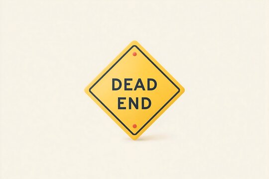 Dead end sign icon (yellow diamond with black text "DEAD END"), flat design, solid cream background