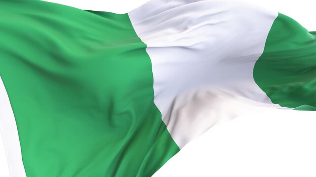 Nigeria flag waving and swirling, looping Close-up camera angle with transparent background, with alpha matte layer for transparency in the background.