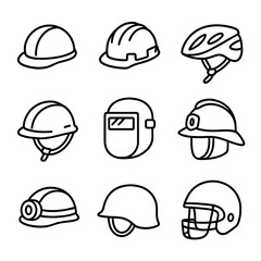 Fototapeta premium Various helmet icons illustrating safety and protection in different professions