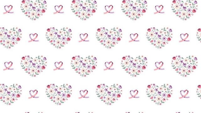 Pink Heart Ribbon and Floral Pattern Background, feminine style and breast cancer awareness concept.
