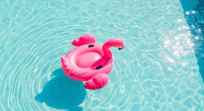 Inflatable Pink Flamingo Pool Float in Clear Blue Water