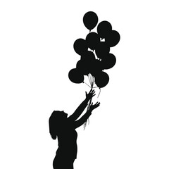 Minimalist black person letting go of balloons silhouette vector icon © VEC Wizard