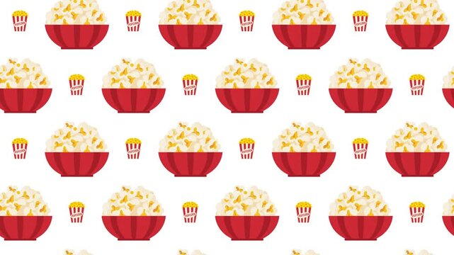 Popcorn Bucket and Bowl Seamless Pattern Background, movie night and cinema snack concept.