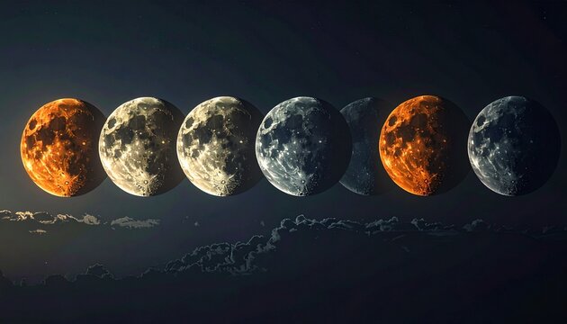 Lunar phases sequence - A captivating celestial dance across the night sky.