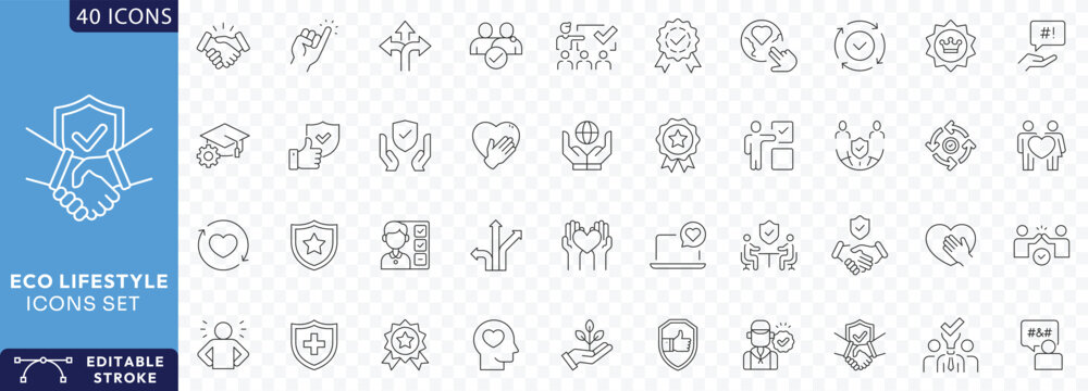 Trust icon set. Containing trustworthy, confidence, credibility, promise, friends, truth, faith, honesty, Etc. Vector illustration. Fully Editable. Vector illustration.