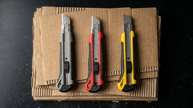 Box Cutter Knife Safety Retractable Box Cutter Knife On Corrugated Surface