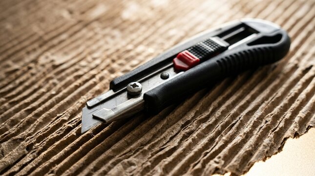 Box Cutter Knife Safety Retractable Box Cutter Knife On Corrugated Surface