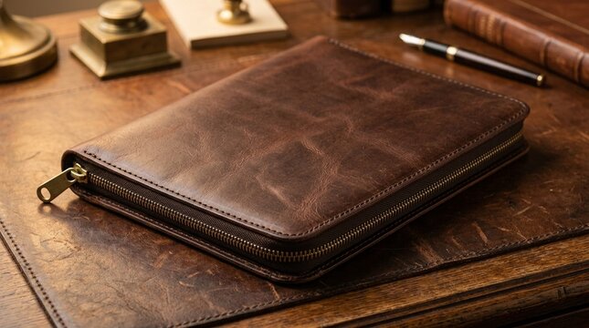 Leather Portfolio Full-grain Leather Zippered Portfolio Notepad Holder Closed
