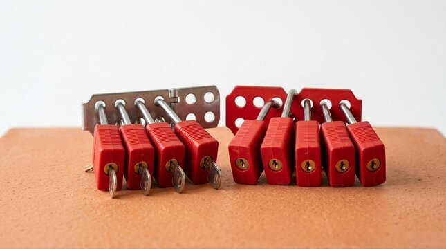 Safety Lockout Padlock Set Group Safety Lockout Padlocks And Hasps Arranged