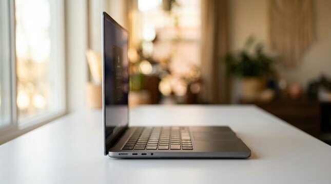 Ultrabook Laptop Open 90 Degrees On White Desk Aluminium Unibody Edge Lit