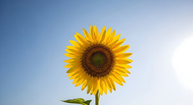 Single Blooming Sunflower on a Sunny Day