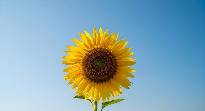 Beautiful Bright Yellow Sunflower Against a Clear Blue Sky