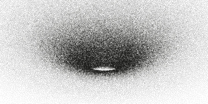 Vector Monochrome Funnel with Optical Illusion Depth. Abstract tunnel made of black dots and grainy stipple effect. Big data visualization, traffic flow, tech background, futuristic concept.