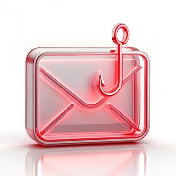 Red envelope icon with fishing hook phishing alert.
