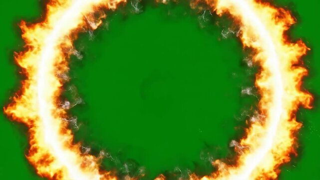 Green Screen Fiery Shockwave Explosion Expanding Ring Glowing Magic Burst