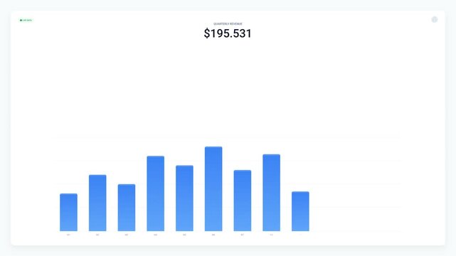 Animated blue bar chart graphs showing increasing statistics and data trends on white background