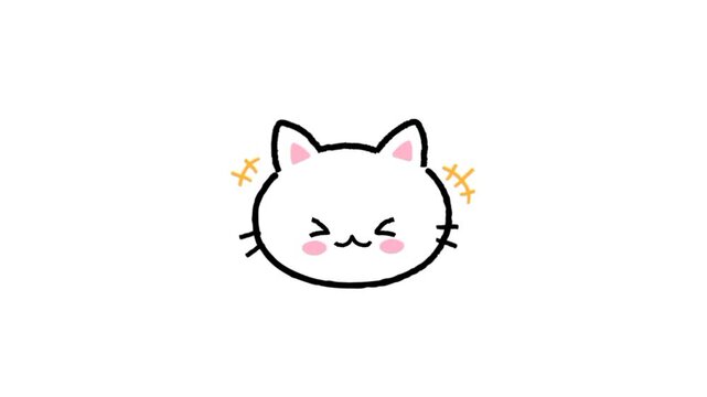 Cute cat happy face emoji, white cat 3d icon animation 