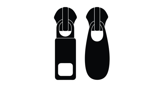 Two black zipper silhouettes with pull tabs isolated on white background