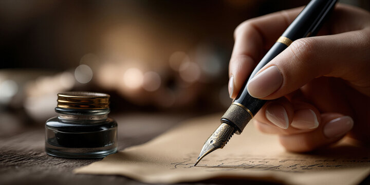 Master calligrapher practicing sophisticated writing with ink and pen in inviting ambiance