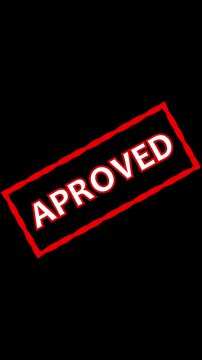 Red stamp with the word APPROVED in white text on black. APPROVED stamp business. Animated red approval stamp with white text for document confirmation and official office animations art.