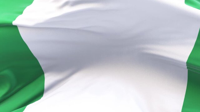 Nigeria flag waving and swirling, looping Close-up camera angle with transparent background, with alpha matte layer for transparency in the background.