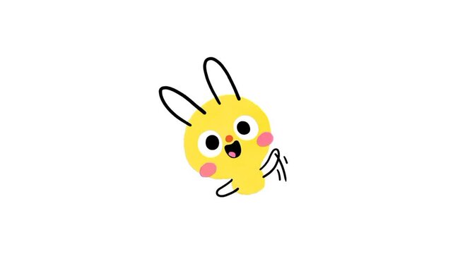 Rabbit cartoon hand wave. Bunny emoji hi or hello 3d animation