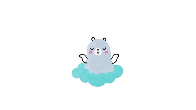 Cartoon sitting on cloud with rainbow 3d animation 
