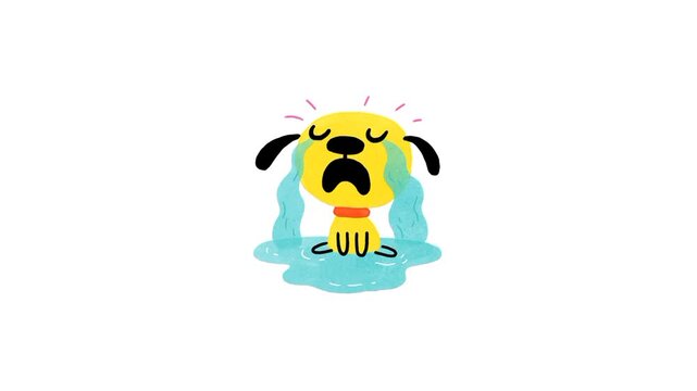 Funny cartoon dog crying animation 